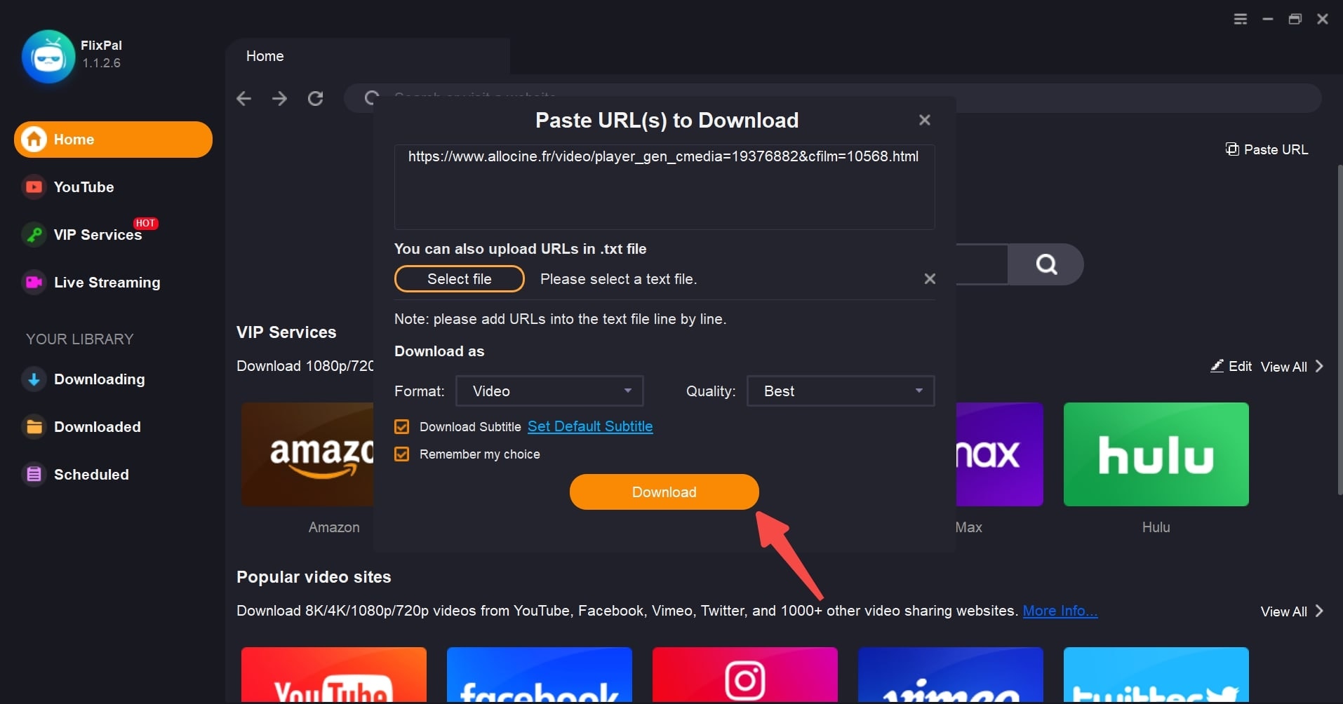 Elige los ajustes de vídeo, audio y subtítulos que prefieras y haz clic en «Descargar ahora».