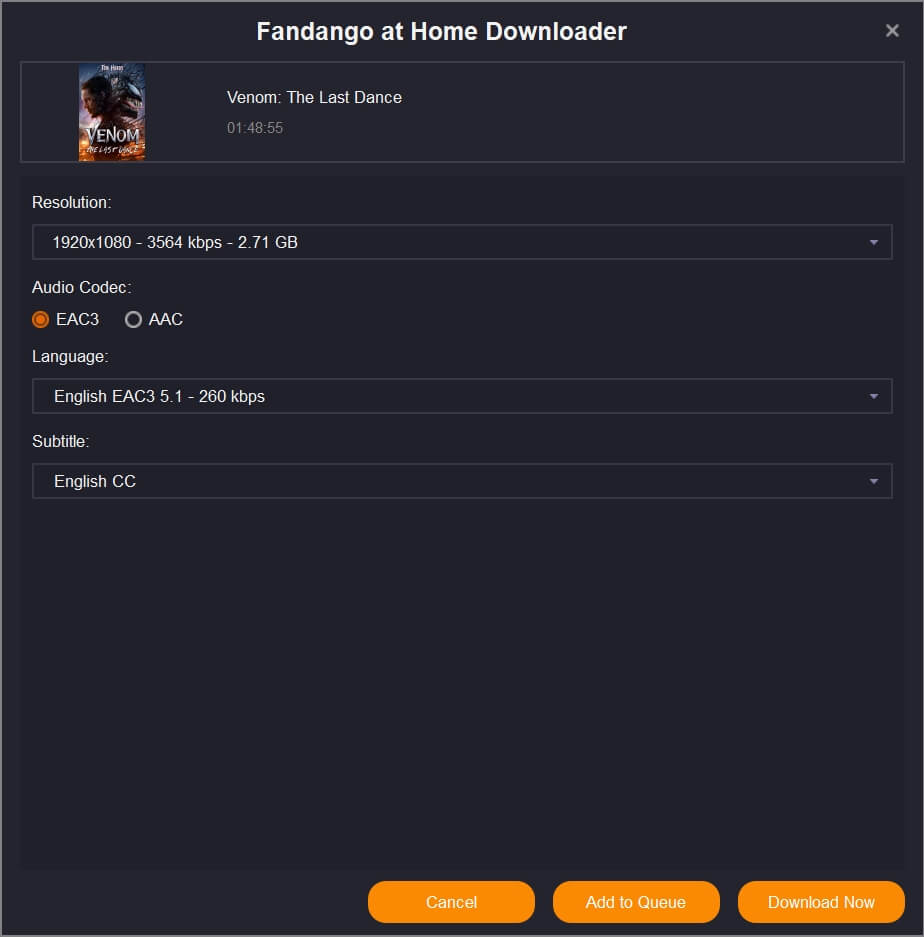 Set download options and click on the "Download Now" button.