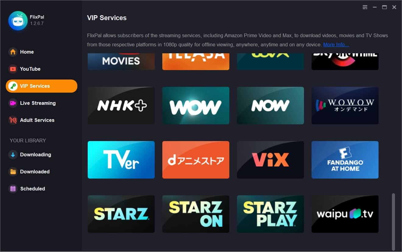 From the homepage, select 'Waipu' under 'VIP Services' to visit the official Waipu site via the built-in browser.